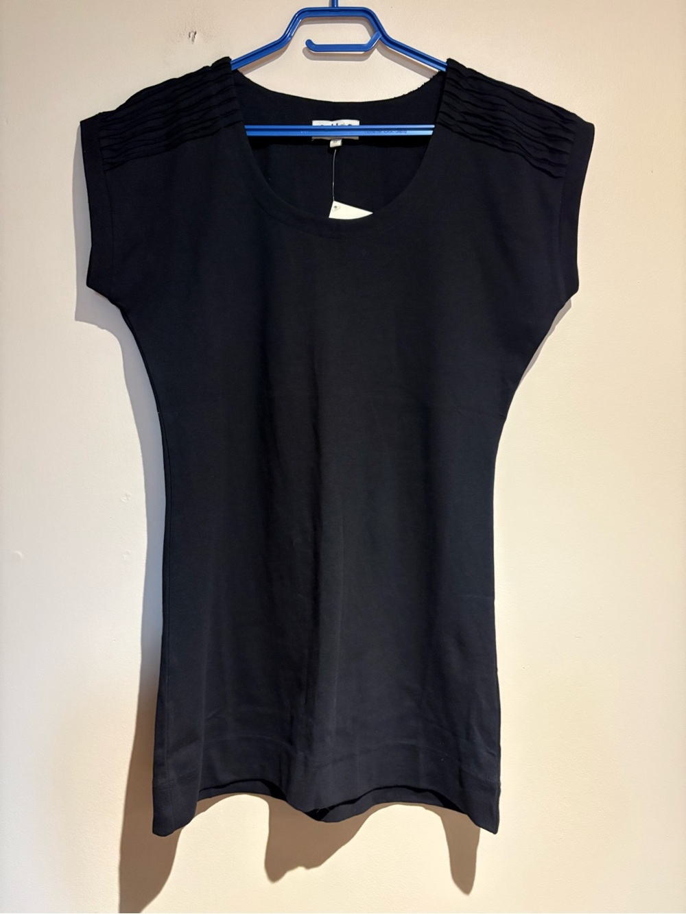 Ethos 100% Organic Cotton NWT Black Scoop Neck Dress Sz Medium Textured Shoulder